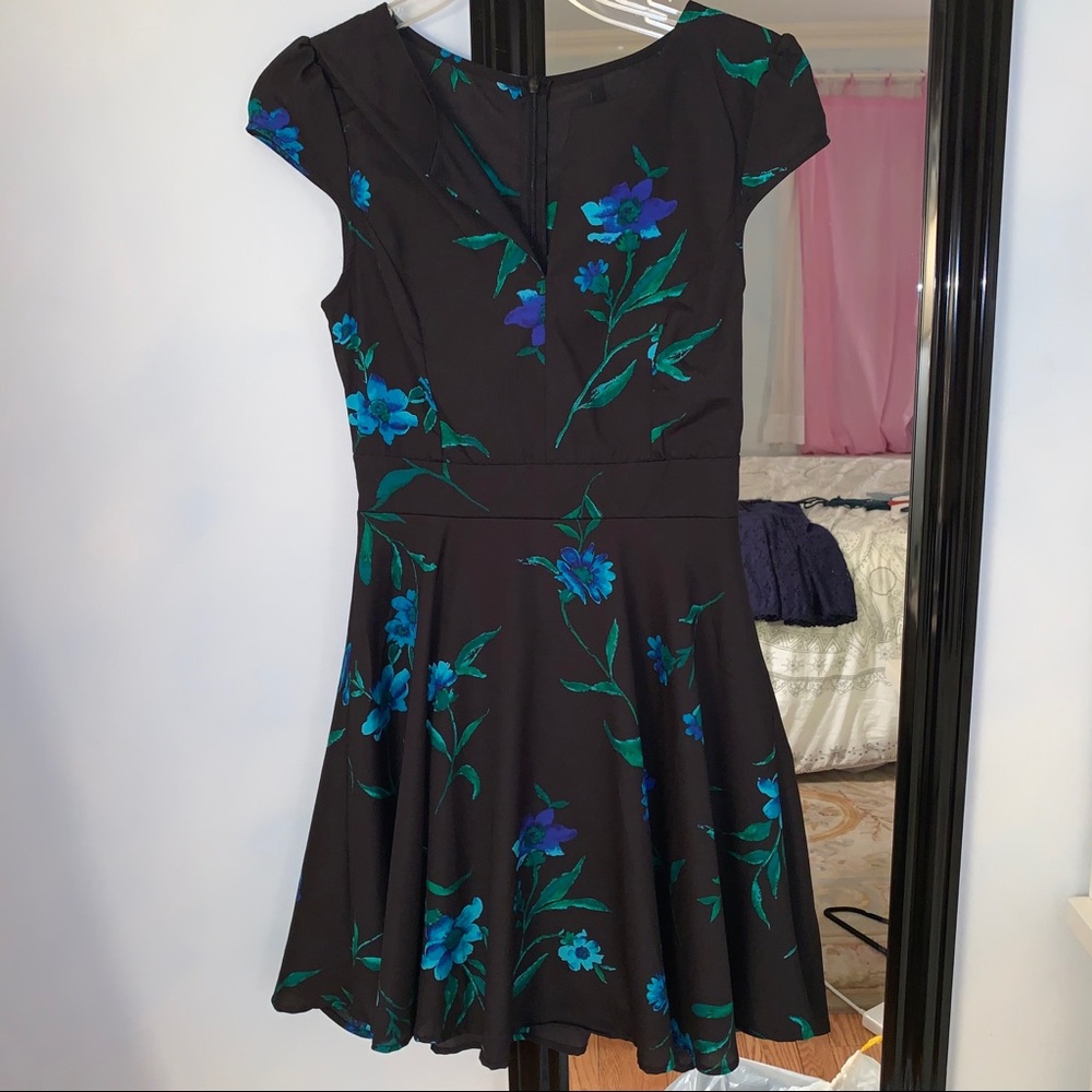 Lulu’s Black Dress with Flower Detail